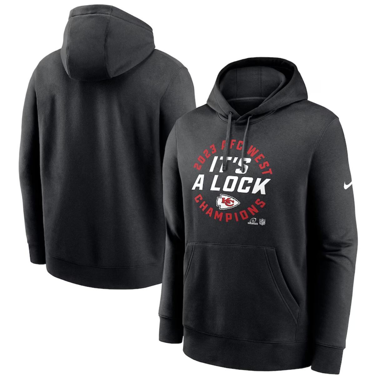 Men's Kansas City Chiefs Black 2023 AFC West Division Champions Locker Room Trophy Collection Pullover Hoodie Men's Kansas City Chiefs Black 2023 AFC West Division Champions Locker Room Trophy Collection Pullover Hoodie