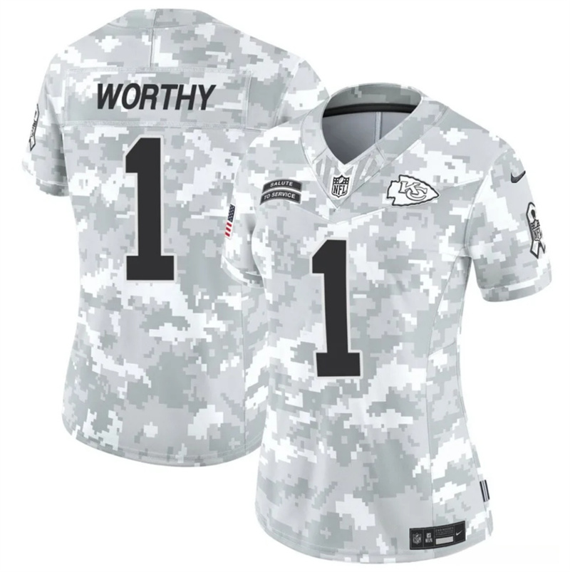 Women's Kansas City Chiefs #1 Xavier Worthy 2024 F.U.S.E Arctic Camo Salute to Service Limited Stitched Football Jersey(Run Small) Women's Kansas City Chiefs #1 Xavier Worthy 2024 F.U.S.E Arctic Camo Salute to Service Limited Stitched Football Jersey(Run Small)