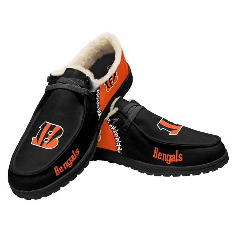 Women's Cincinnati Bengals Loafers Lace Up Fuzzy Lined Shoes 002 (Pls check description for details)