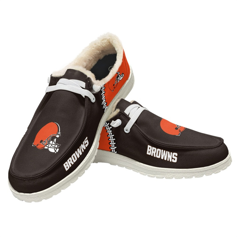 Men's Cleveland Browns Loafers Lace Up Fuzzy Lined Shoes 001 (Pls check description for details)