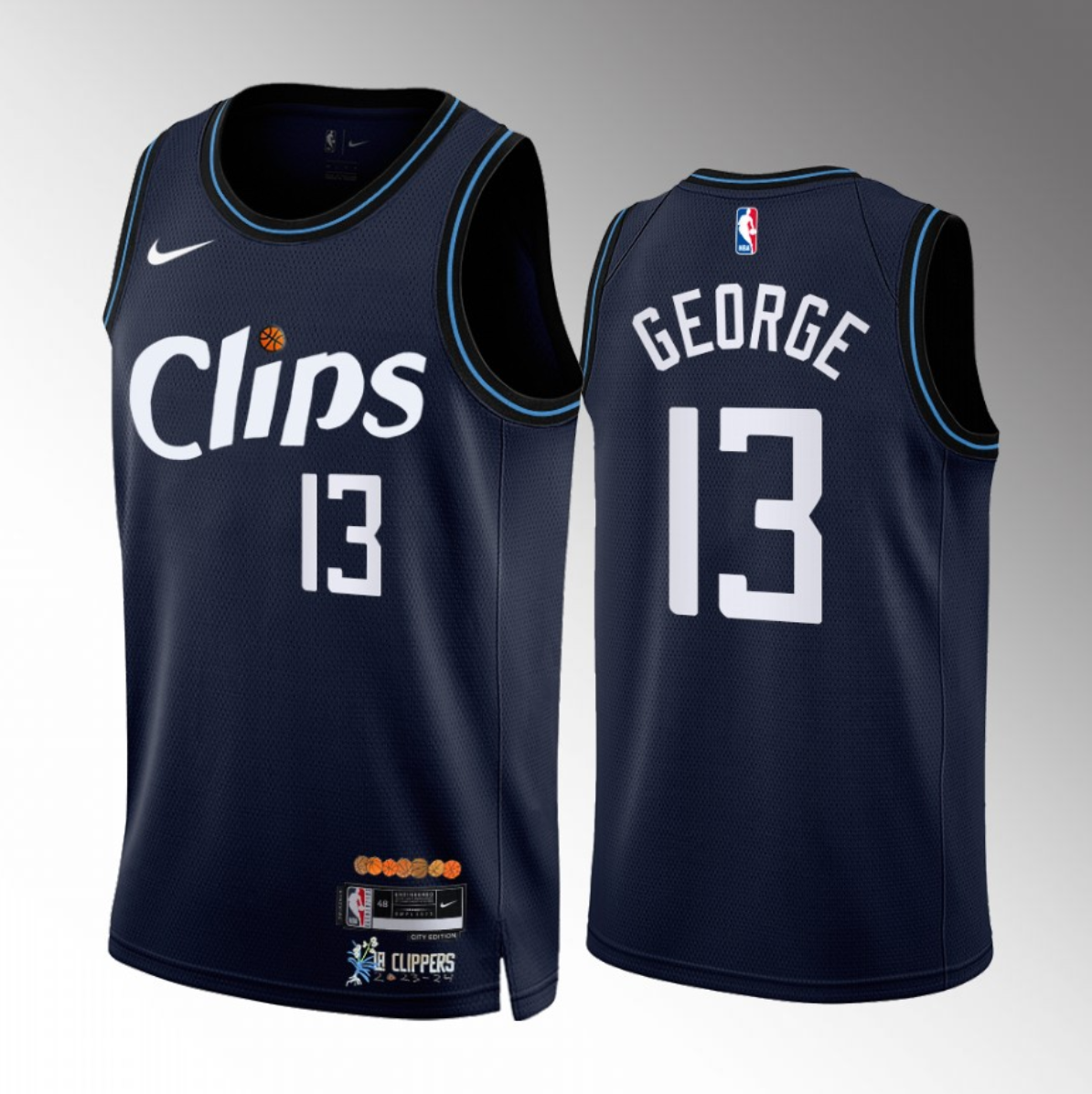 Men's Los Angeles Clippers #13 Paul George Navy 2023/24 City Edition Stitched Jersey Men's Los Angeles Clippers #13 Paul George Navy 2023/24 City Edition Stitched Jersey