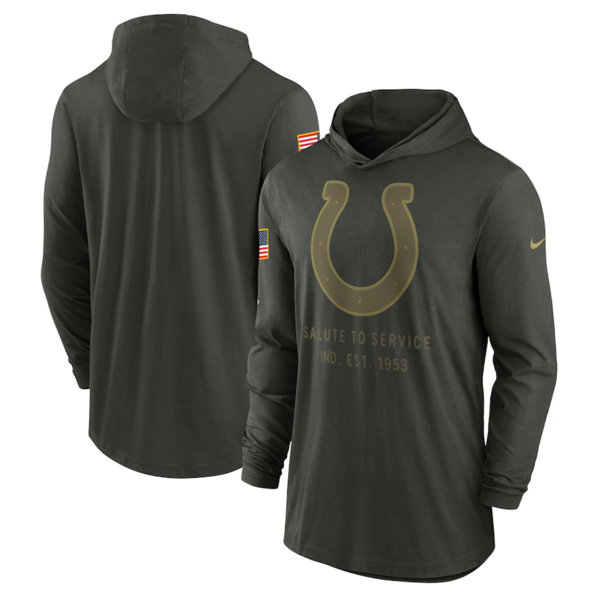 Men's Indianapolis Colts Forest Green 2025 Salute to Service Sideline Dri-FIT Lightweight Pullover Hoodie