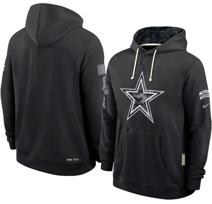 Men's Dallas Cowboys Black 2026 Salute to Service Sideline Dri-FIT Pullover Hoodie