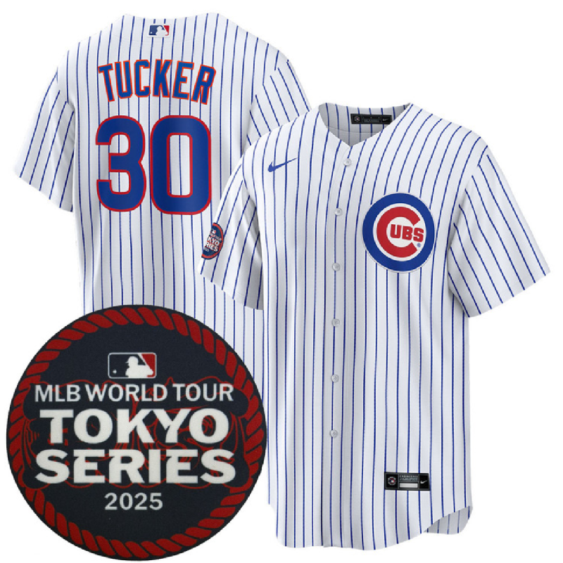 Men's Chicago Cubs #30 Kyle Tucker White 2025 World Tour: Tokyo Series Home Stitched Baseball Jersey