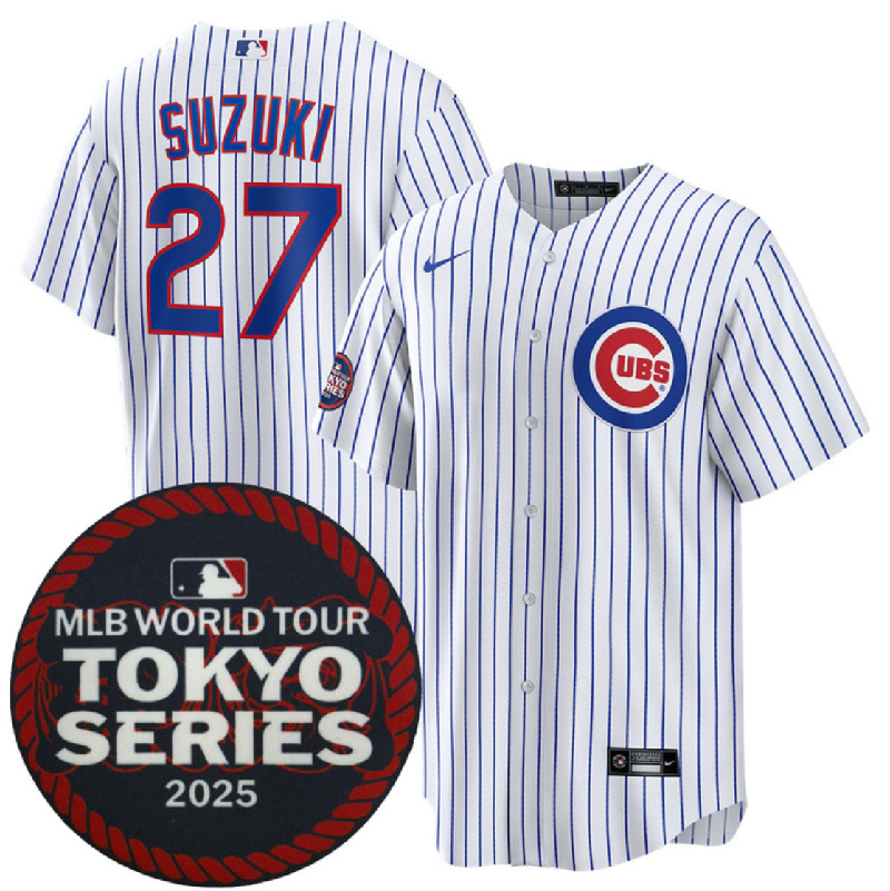 Men's Chicago Cubs #27 Seiya Suzuki White 2025 World Tour: Tokyo Series Home Stitched Baseball Jersey Men's Chicago Cubs #27 Seiya Suzuki White 2025 World Tour: Tokyo Series Home Stitched Baseball Jersey