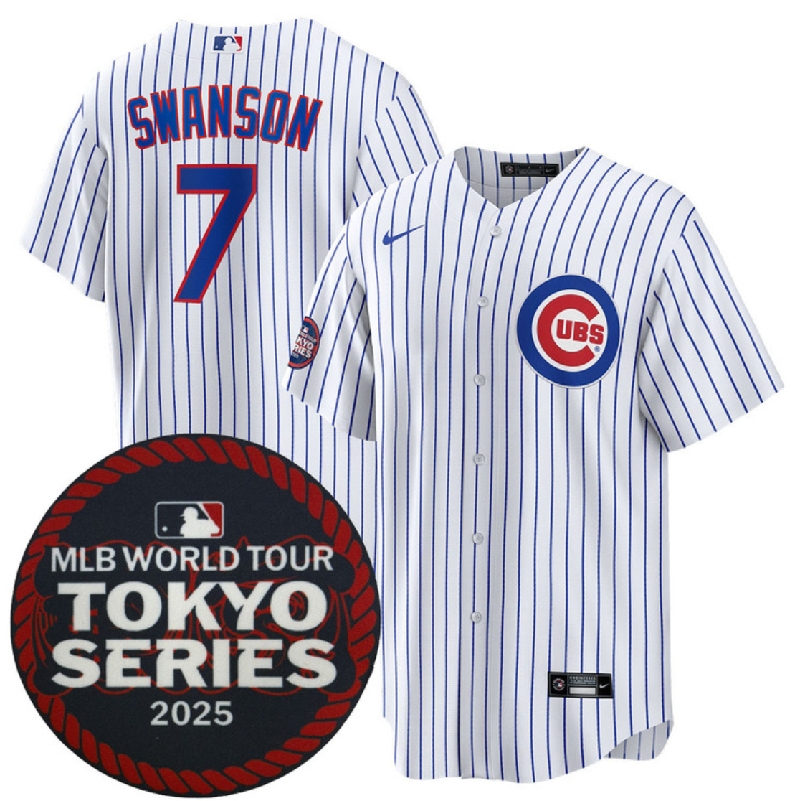 Men's Chicago Cubs #7 Dansby Swanson White 2025 World Tour: Tokyo Series Home Stitched Baseball Jersey Men's Chicago Cubs #7 Dansby Swanson White 2025 World Tour: Tokyo Series Home Stitched Baseball Jersey