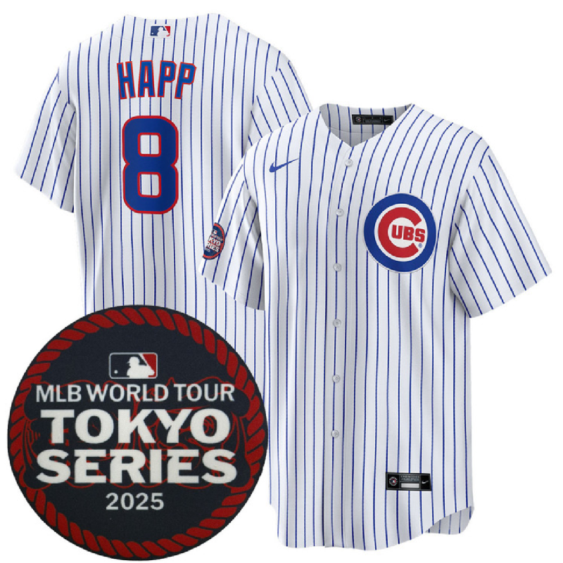 Men's Chicago Cubs #8 Ian Happ White 2025 World Tour: Tokyo Series Home Stitched Baseball Jersey Men's Chicago Cubs #8 Ian Happ White 2025 World Tour: Tokyo Series Home Stitched Baseball Jersey