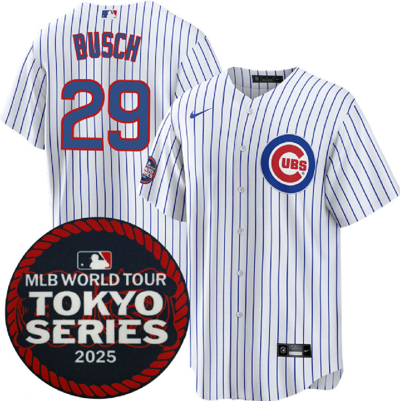Men's Chicago Cubs #29 Michael Busch White 2025 World Tour: Tokyo Series Home Stitched Baseball Jersey Men's Chicago Cubs #29 Michael Busch White 2025 World Tour: Tokyo Series Home Stitched Baseball Jersey