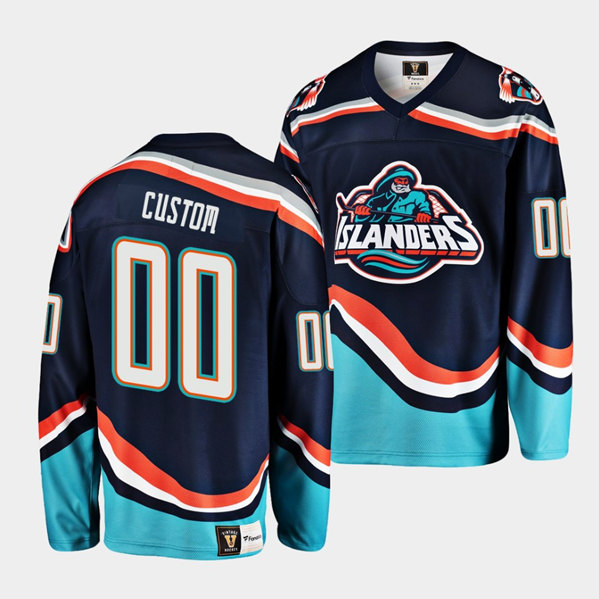 Men's New York Islanders Custom Navy 2022-23 Reverse Retro Stitched Jersey Men's New York Islanders Custom Navy 2022-23 Reverse Retro Stitched Jersey