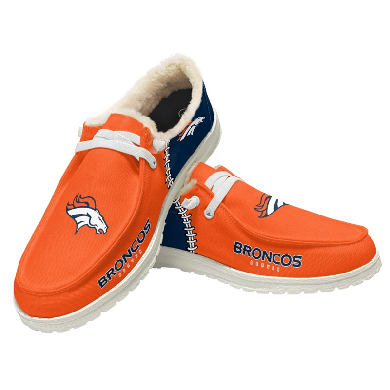 Men's Denver Broncos Loafers Lace Up Fuzzy Lined Shoes 001 (Pls check description for details)