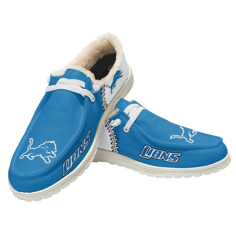 Men's Detroit Lions Loafers Lace Up Fuzzy Lined Shoes 001 (Pls check description for details)