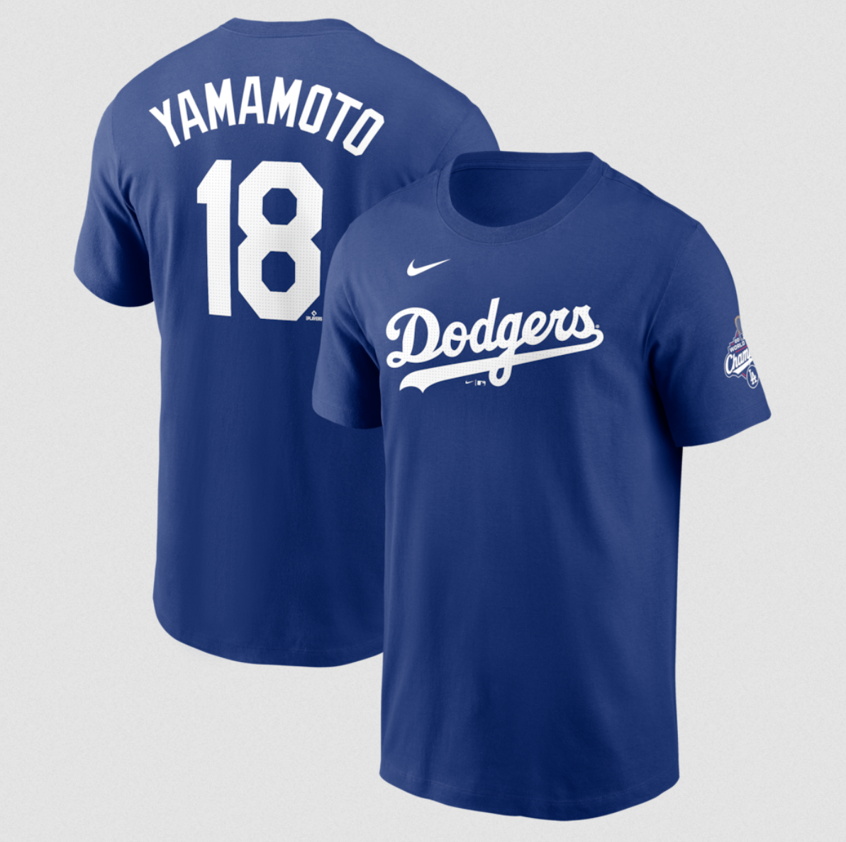 Men's Los Angeles Dodgers #18 Yoshinobu Yamamoto Royal 2025 World Series Champions Name & Number T-Shirt Men's Los Angeles Dodgers #18 Yoshinobu Yamamoto Royal 2025 World Series Champions Name & Number T-Shirt
