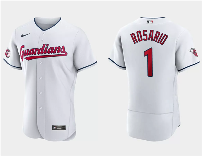 Men's Cleveland Guardians #1 Amed Rosario White Flex Base Stitched Jersey Men's Cleveland Guardians #1 Amed Rosario White Flex Base Stitched Jersey