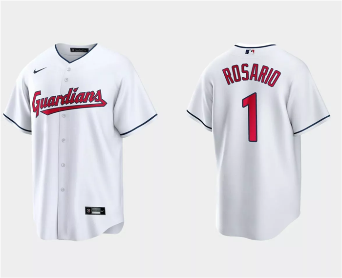 Men's Cleveland Guardians #1 Amed Rosario White Cool Base Stitched Jersey Men's Cleveland Guardians #1 Amed Rosario White Cool Base Stitched Jersey