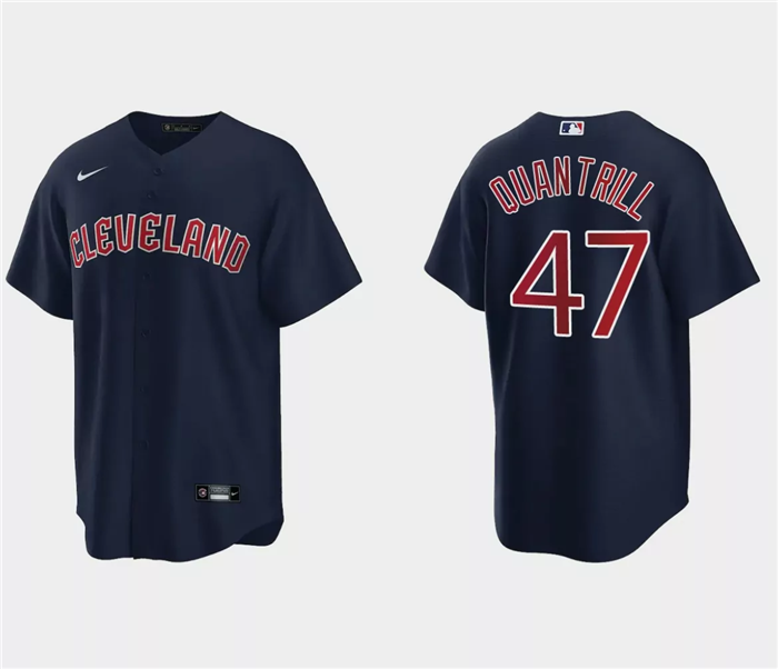 Men's Cleveland Guardians #47 Cal Quantrill Navy Cool Base Stitched Jersey Men's Cleveland Guardians #47 Cal Quantrill Navy Cool Base Stitched Jersey