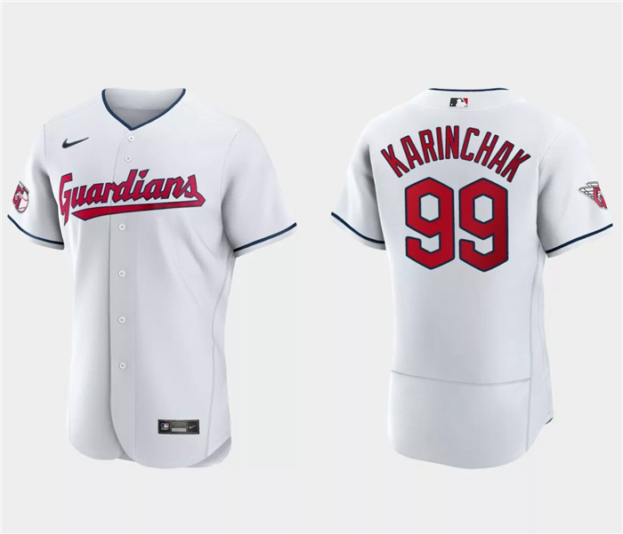 Men's Cleveland Guardians #99 James Karinchak White Flex Base Stitched Jersey Men's Cleveland Guardians #99 James Karinchak White Flex Base Stitched Jersey
