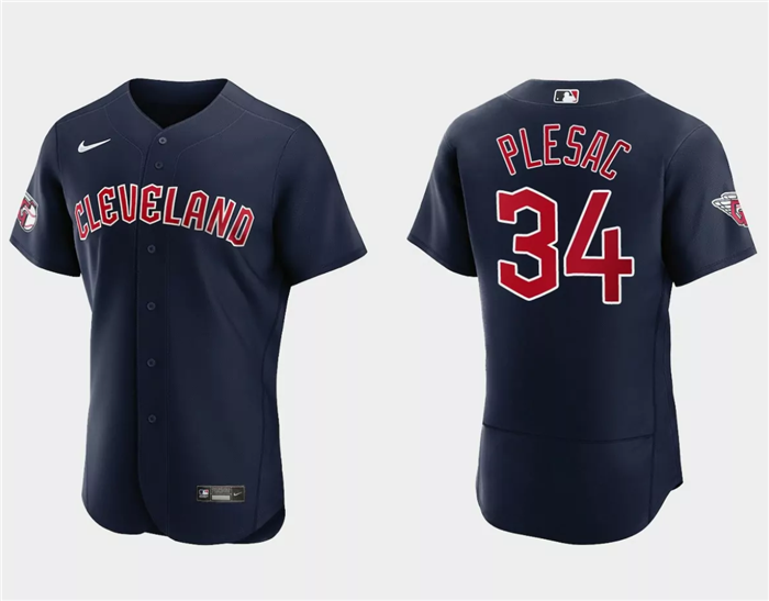 Men's Cleveland Guardians #34 Zach Plesac Navy Flex Base Stitched Jersey Men's Cleveland Guardians #34 Zach Plesac Navy Flex Base Stitched Jersey