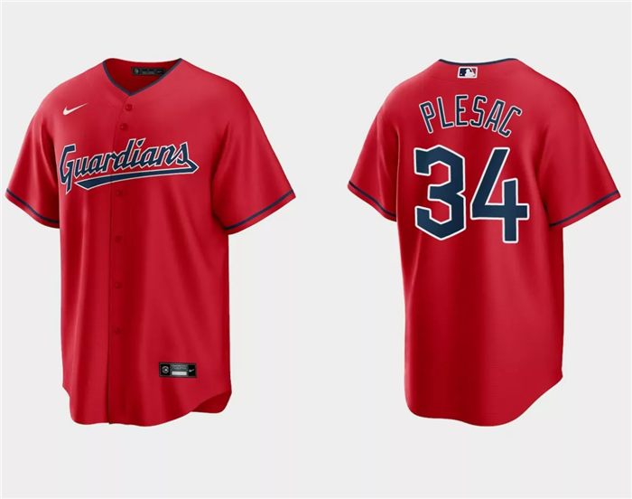 Men's Cleveland Guardians #34 Zach Plesac Red Cool Base Stitched Jersey Men's Cleveland Guardians #34 Zach Plesac Red Cool Base Stitched Jersey