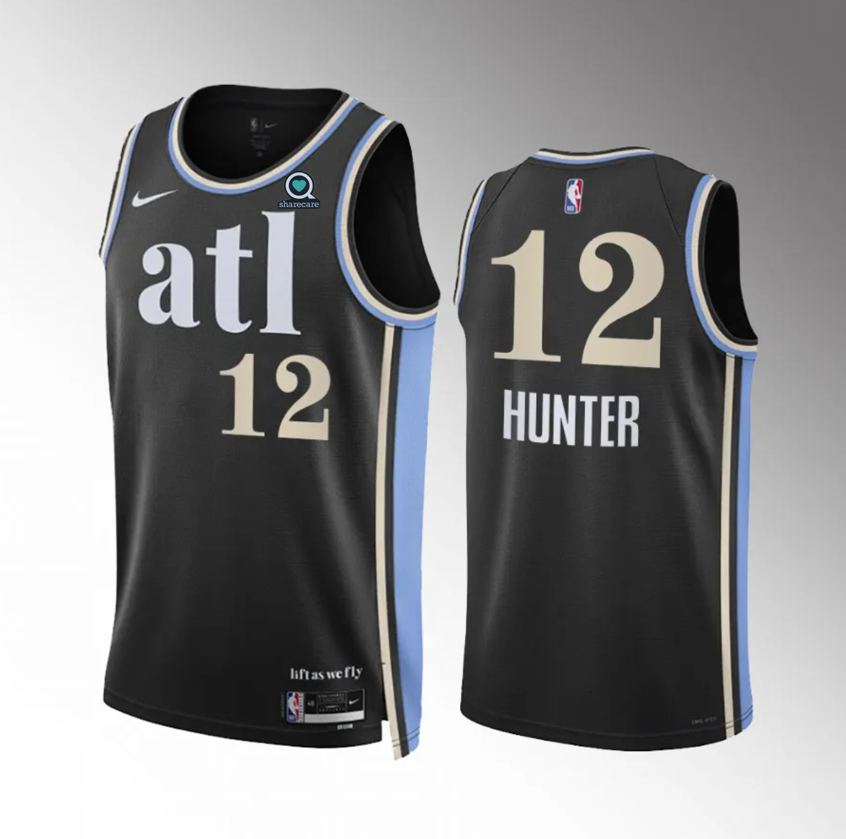 Men's Atlanta Hawks #12 De'Andre Hunter 2023/24 Black City Edition Stitched Basketball Jersey Men's Atlanta Hawks #12 De'Andre Hunter 2023/24 Black City Edition Stitched Basketball Jersey