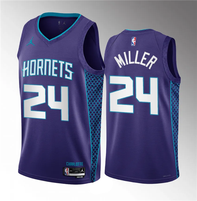 Men's Charlotte Hornets #24 Brandon Miller 2023 Draft Purple 2022/23 Statement Edition Stitched Basketball Jersey Men's Charlotte Hornets #24 Brandon Miller 2023 Draft Purple 2022/23 Statement Edition Stitched Basketball Jersey