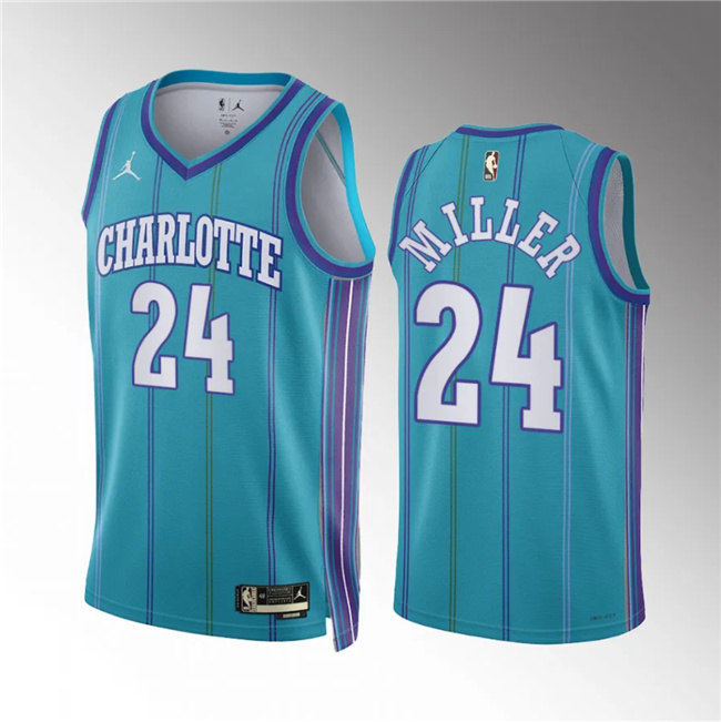 Men's Charlotte Hornets #24 Brandon Miller Teal 2023/24 Classic Edition Stitched Basketball Jersey Men's Charlotte Hornets #24 Brandon Miller Teal 2023/24 Classic Edition Stitched Basketball Jersey