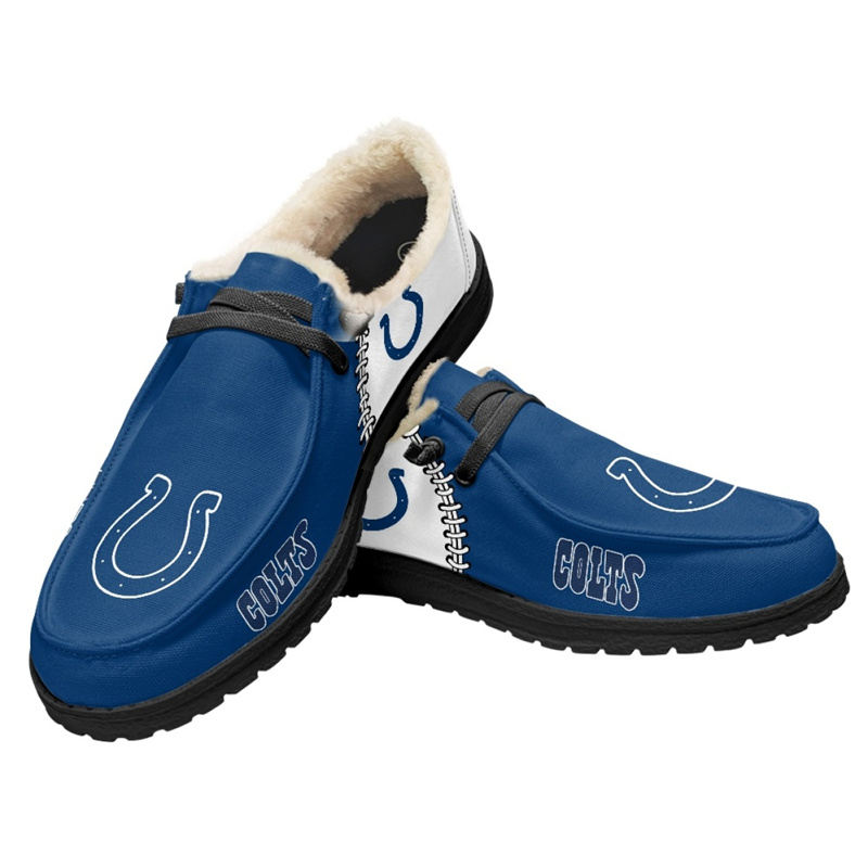 Men's Indianapolis Colts Loafers Lace Up Fuzzy Lined Shoes 002 (Pls check description for details)