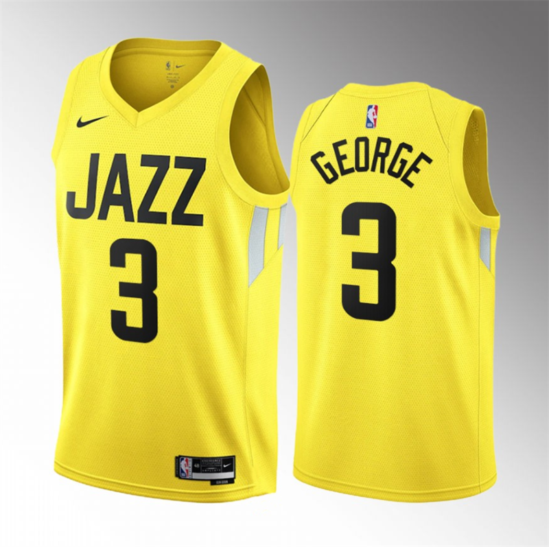 Men's Utah Jazz #3 Keyonte George Yellow 2023 Draft Association Edition Stitched Basketball Jersey Men's Utah Jazz #3 Keyonte George Yellow 2023 Draft Association Edition Stitched Basketball Jersey