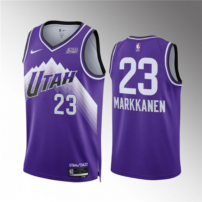 Men's Utah Jazz #23 Lauri Elias Markkanen Purple 2023/24 City Edition Stitched Basketball Jersey Men's Utah Jazz #23 Lauri Elias Markkanen Purple 2023/24 City Edition Stitched Basketball Jersey