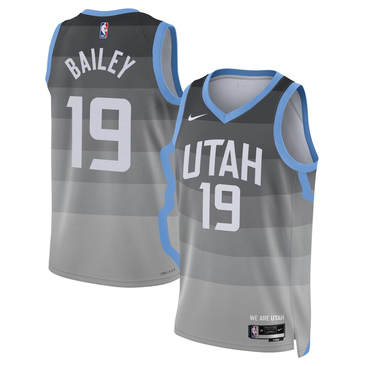 Men's Utah Jazz #19 Ace Bailey Grey 2025/26 City Edition Stitched Basketball Jersey