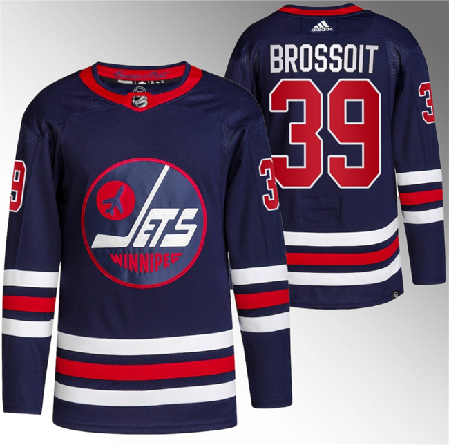 Men's Winnipeg Jets #39 Laurent Brossoit 2021/22 Navy Stitched Jersey Men's Winnipeg Jets #39 Laurent Brossoit 2021/22 Navy Stitched Jersey