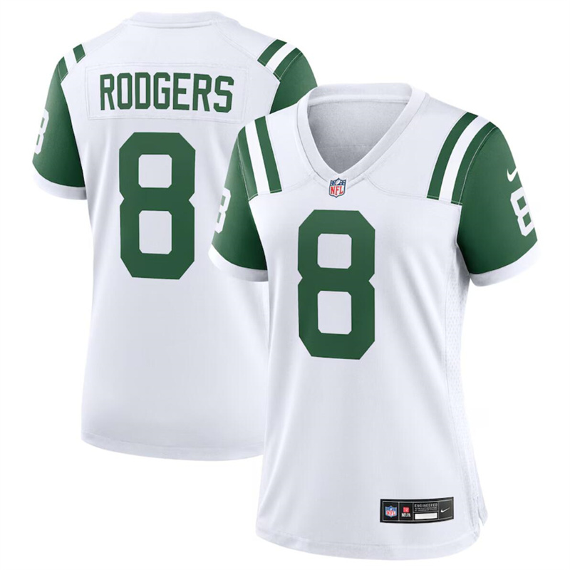 Women's New York Jets #8 Aaron Rodgers White Classic Alternate Stitched Jersey(Run Small) Women's New York Jets #8 Aaron Rodgers White Classic Alternate Stitched Jersey(Run Small)
