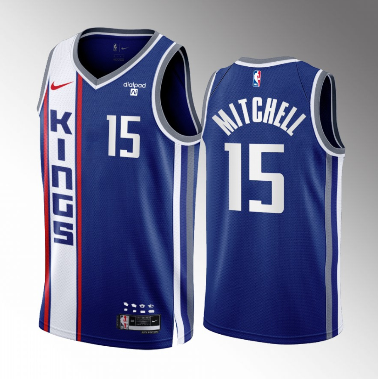 Men's Sacramento Kings #15 Davion Mitchell Blue 2023/24 City Edition Stitched Basketball Jersey Men's Sacramento Kings #15 Davion Mitchell Blue 2023/24 City Edition Stitched Basketball Jersey