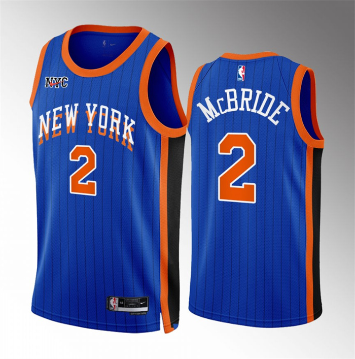 Men's New Yok Knicks #2 Miles McBride Blue 2023/24 City Edition Stitched Basketball Jersey