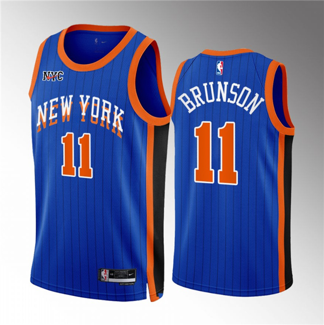 Men's New Yok Knicks #11 Jalen Brunson Blue 2023/24 City Edition Stitched Basketball Jersey