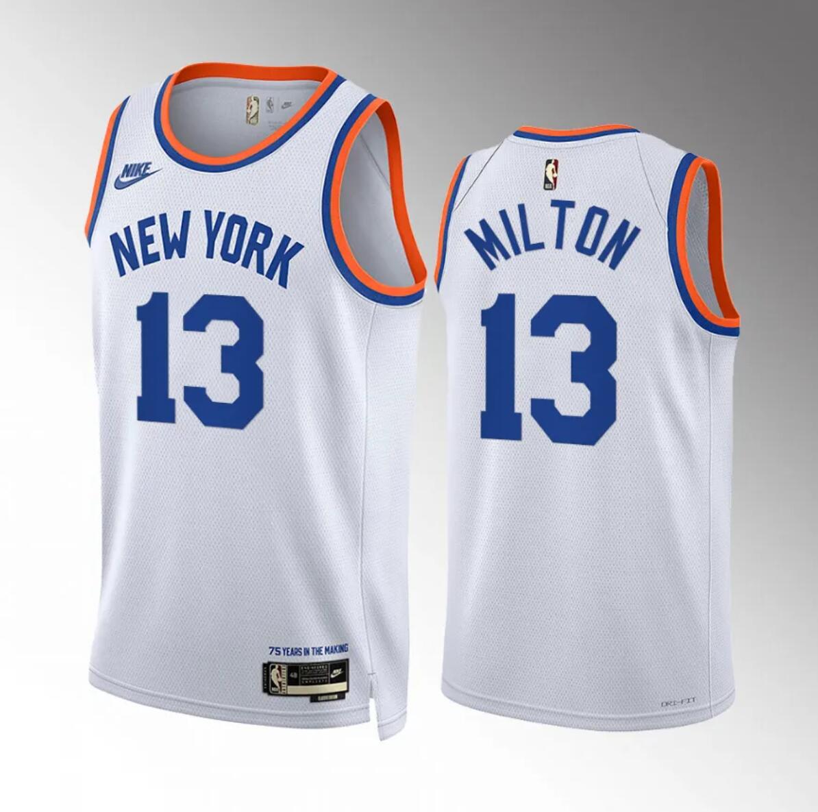 Men's New Yok Knicks #13 Shake Milton White 2021/22 City Edition Stitched Basketball Jersey Men's New Yok Knicks #13 Shake Milton White 2021/22 City Edition Stitched Basketball Jersey