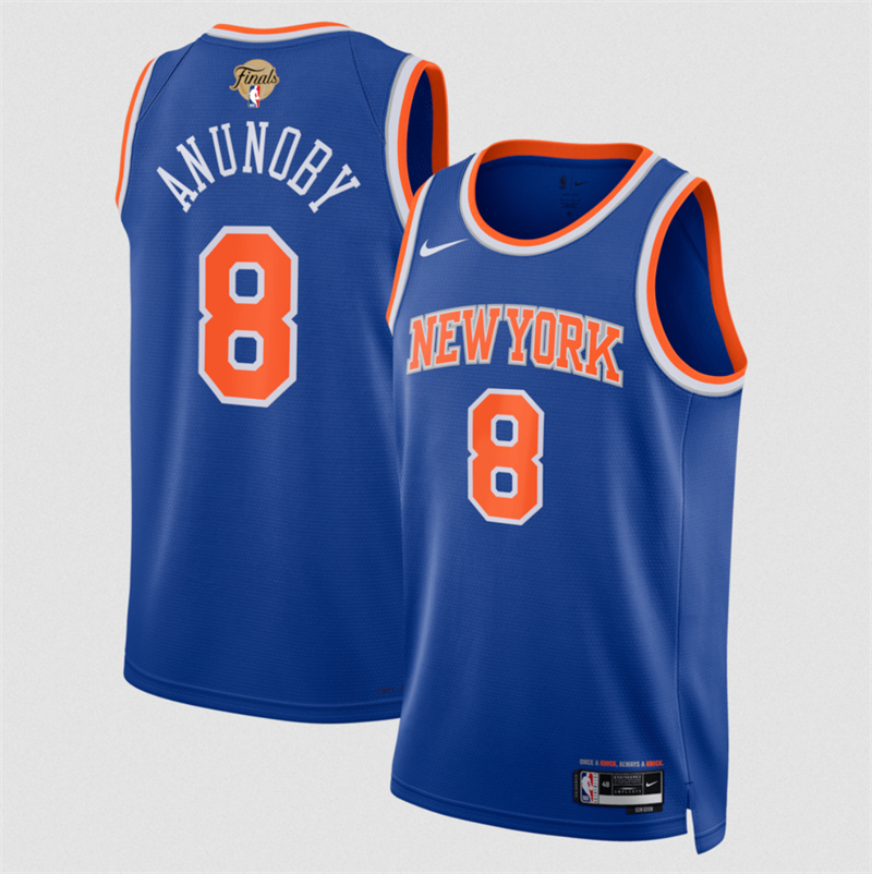 Men's New Yok Knicks #8 OG Anunoby Blue 2026 Finals Patch Icon Edition Stitched Basketball Jersey Men's New Yok Knicks #8 OG Anunoby Blue 2026 Finals Patch Icon Edition Stitched Basketball Jersey