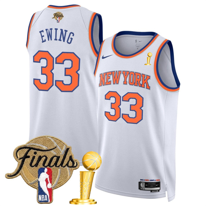 New Yok Knicks #33 Patrick Ewing White 2026 Finals Patch Association Edition Stitched Basketball Jersey New Yok Knicks #33 Patrick Ewing White 2026 Finals Patch Association Edition Stitched Basketball Jersey