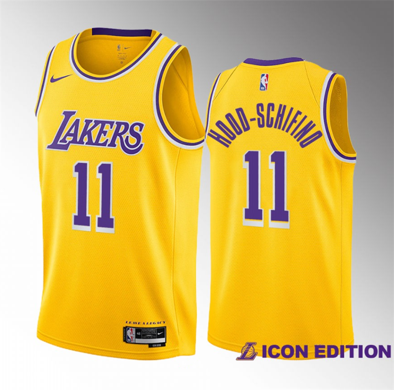 Men's Los Angeles Lakers #11 Jalen Hood-Schifino Yellow 2023 Draft Icon Edition Stitched Basketball Jersey Men's Los Angeles Lakers #11 Jalen Hood-Schifino Yellow 2023 Draft Icon Edition Stitched Basketball Jersey