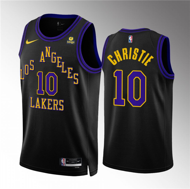 Men's Los Angeles Lakers #10 Max Christie Black 2023/24 City Edition Stitched Basketball Jersey Men's Los Angeles Lakers #10 Max Christie Black 2023/24 City Edition Stitched Basketball Jersey