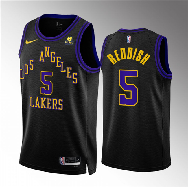 Men's Los Angeles Lakers #5 Cam Reddish Black 2023/24 City Edition Stitched Basketball Jersey Men's Los Angeles Lakers #5 Cam Reddish Black 2023/24 City Edition Stitched Basketball Jersey