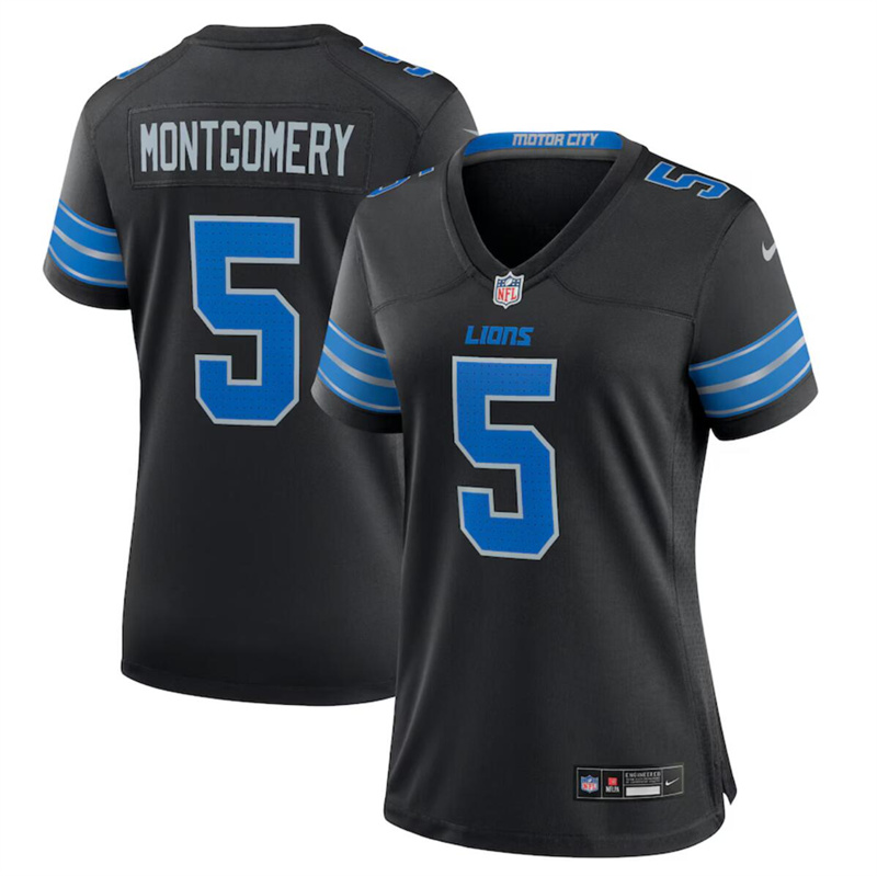 Women's Detroit Lions #5 David Montgomery Black 2nd Alternate Stitched Jersey(Run Smaller) Women's Detroit Lions #5 David Montgomery Black 2nd Alternate Stitched Jersey(Run Smaller)