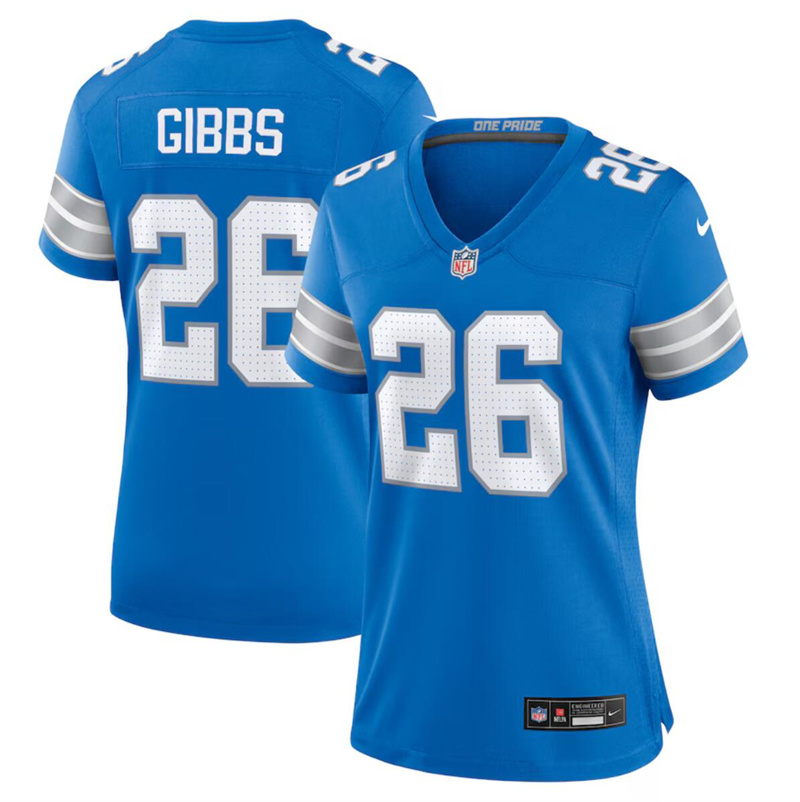 Women's Detroit Lions #26 Jahmyr Gibbs Blue Stitched Jersey(Run Smaller) Women's Detroit Lions #26 Jahmyr Gibbs Blue Stitched Jersey(Run Smaller)