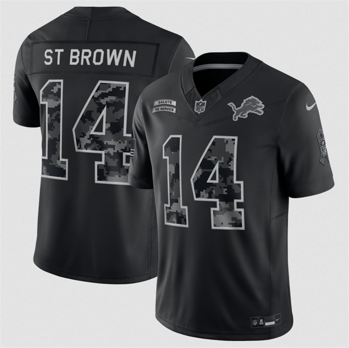Women's Detroit Lions #14 Amon-Ra St. Brown Black 2026 Salute to Service Limited Stitched Football Jersey(Run Small)