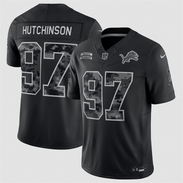 Women's Detroit Lions #97 Aidan Hutchinsons Black 2026 Salute to Service Limited Stitched Football Jersey(Run Small)