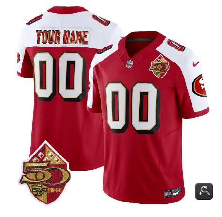 Men's San Francisco 49ers Customized Red/White 2023 F.U.S.E. 50th Patch Throwback Stitched Jersey Men's San Francisco 49ers Customized Red/White 2023 F.U.S.E. 50th Patch Throwback Stitched Jersey