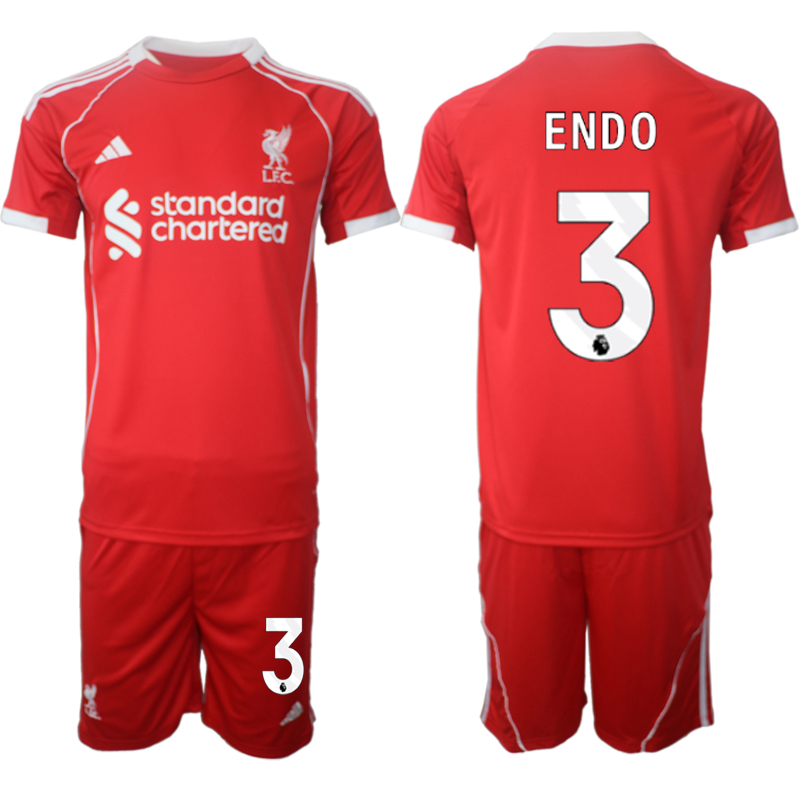 Men's Liverpool #3 Wataru Endo 2025 Red Home Soccer Jersey Suit