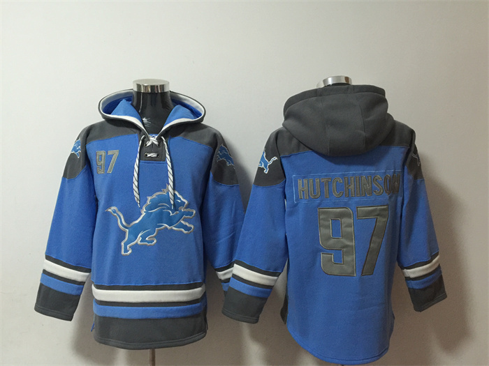 Men's Detroit Lions #97 Aidan Hutchinson Blue Ageless Must-Have Lace-Up Pullover Hoodie Men's Detroit Lions #97 Aidan Hutchinson Blue Ageless Must-Have Lace-Up Pullover Hoodie