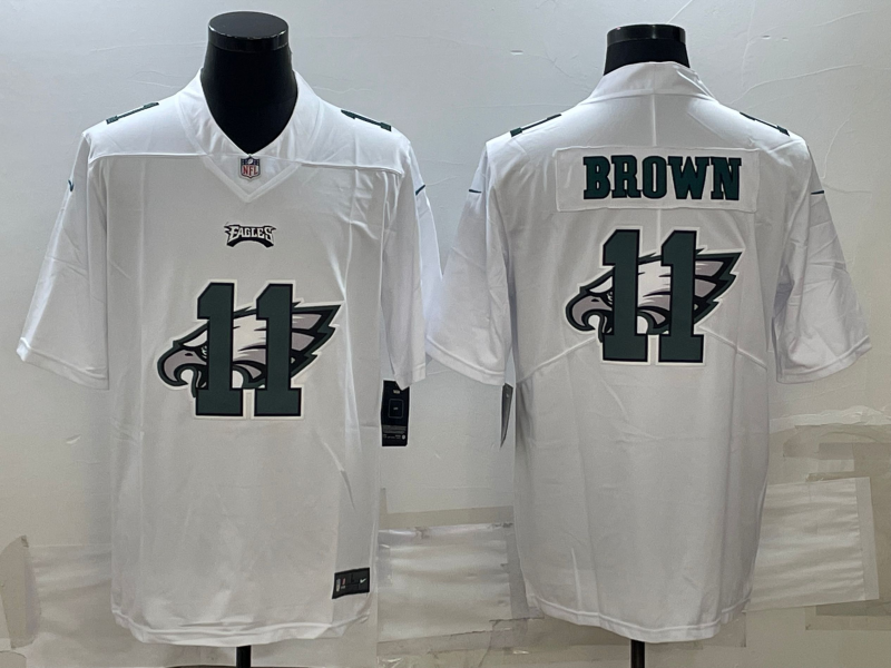 Men's Philadelphia Eagles #11 A. J. Brown White Shadow Logo Limited Stitched Jersey Men's Philadelphia Eagles #11 A. J. Brown White Shadow Logo Limited Stitched Jersey