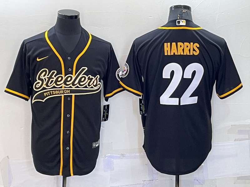 Men's Pittsburgh Steelers #22 Najee Harris Black With Patch Cool Base Stitched Baseball Jersey Men's Pittsburgh Steelers #22 Najee Harris Black With Patch Cool Base Stitched Baseball Jersey