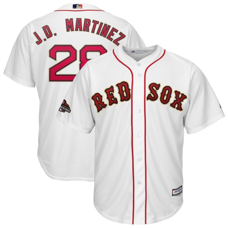 Men's Boston Red Sox #28 J.D. Martinez Majestic White 2019 Gold Program Cool Base Stitched MLB Jersey Men's Boston Red Sox #28 J.D. Martinez Majestic White 2019 Gold Program Cool Base Stitched MLB Jersey